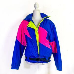 Vintage Profile Ski Jacket 80s/90s Colorblock Neon Blue Pink Women’s Small